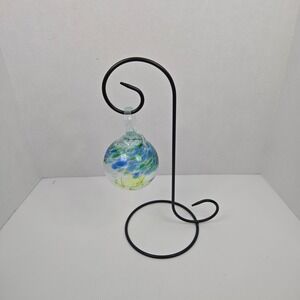 Unbranded Glass Orb Ornament Swirl Art Glass Blue Green Yellow Home Decor OS